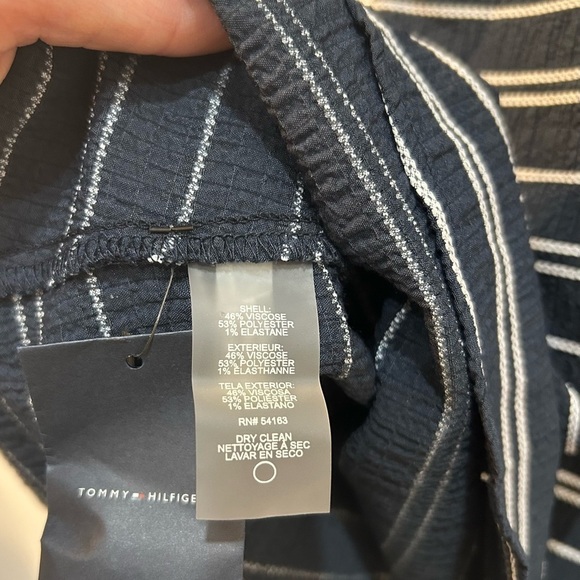 TOMMY HILFIGER Navy Dress Textured Keyhole Back Button Closure Striped Size 4 - Picture 8 of 8